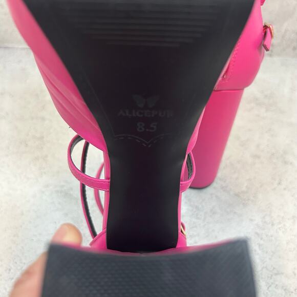 ALICEPUB  Women's Chunky Platform Heels Ankle Strap Square Toe Size 8.5 - Picture 10 of 12